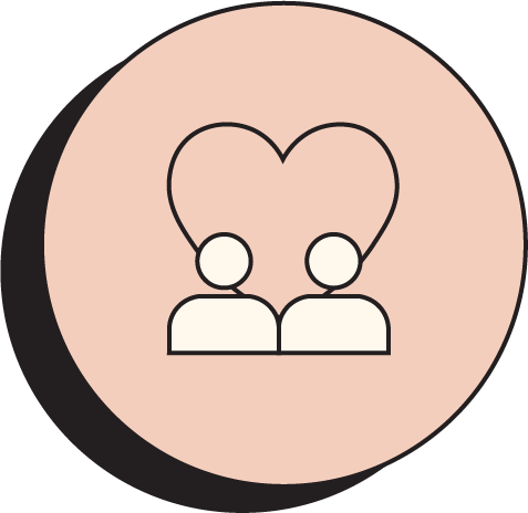 Illustration of two people with a heart outline connecting them.