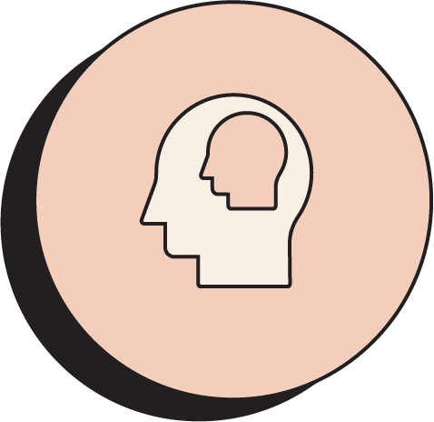 Illustration of two overlapping human head profiles, one larger and one smaller, inside a circular frame.