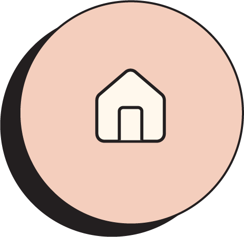 Simple house icon inside a pink circle with a black border.