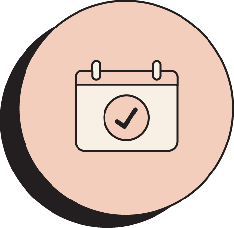 Icon of a calendar with a checkmark in the center