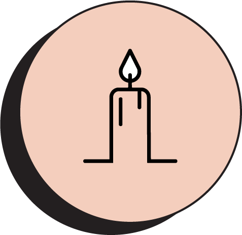 A simple illustration of a candle with a small flame, inside a circular background.