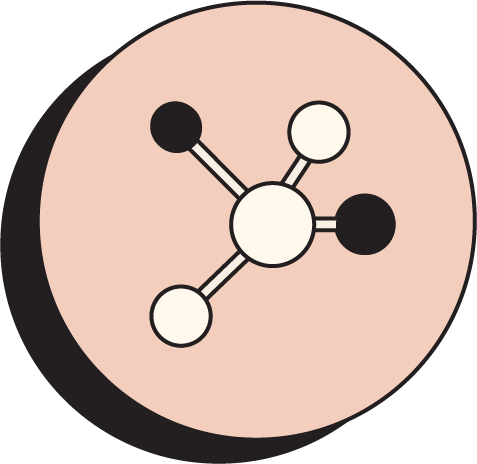 Simplified molecular structure diagram with black and white circles connected by lines, representing atoms and chemical bonds.