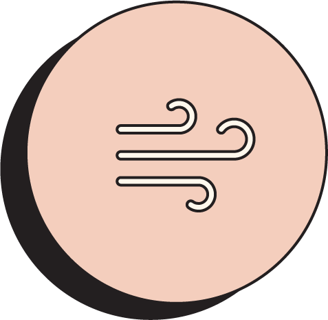 Illustration of a round blush makeup compact with a pink powder inside and a black outer case.