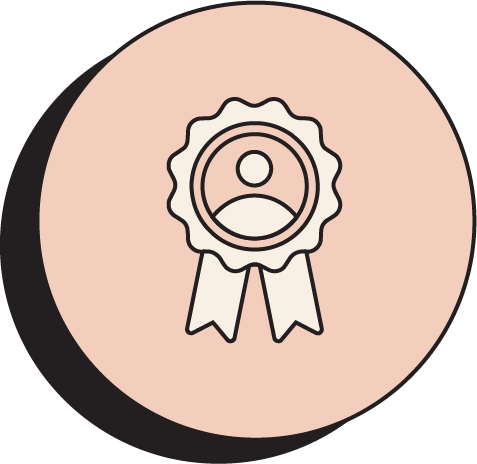 Illustration of a medal or award ribbon with a person icon in the center.