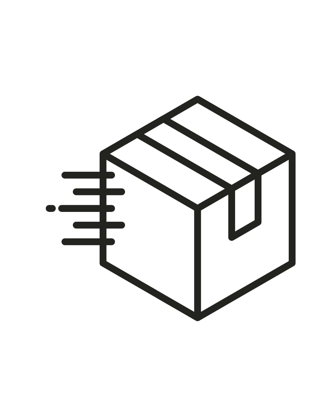 Icon of a package or parcel with motion lines indicating fast shipping.