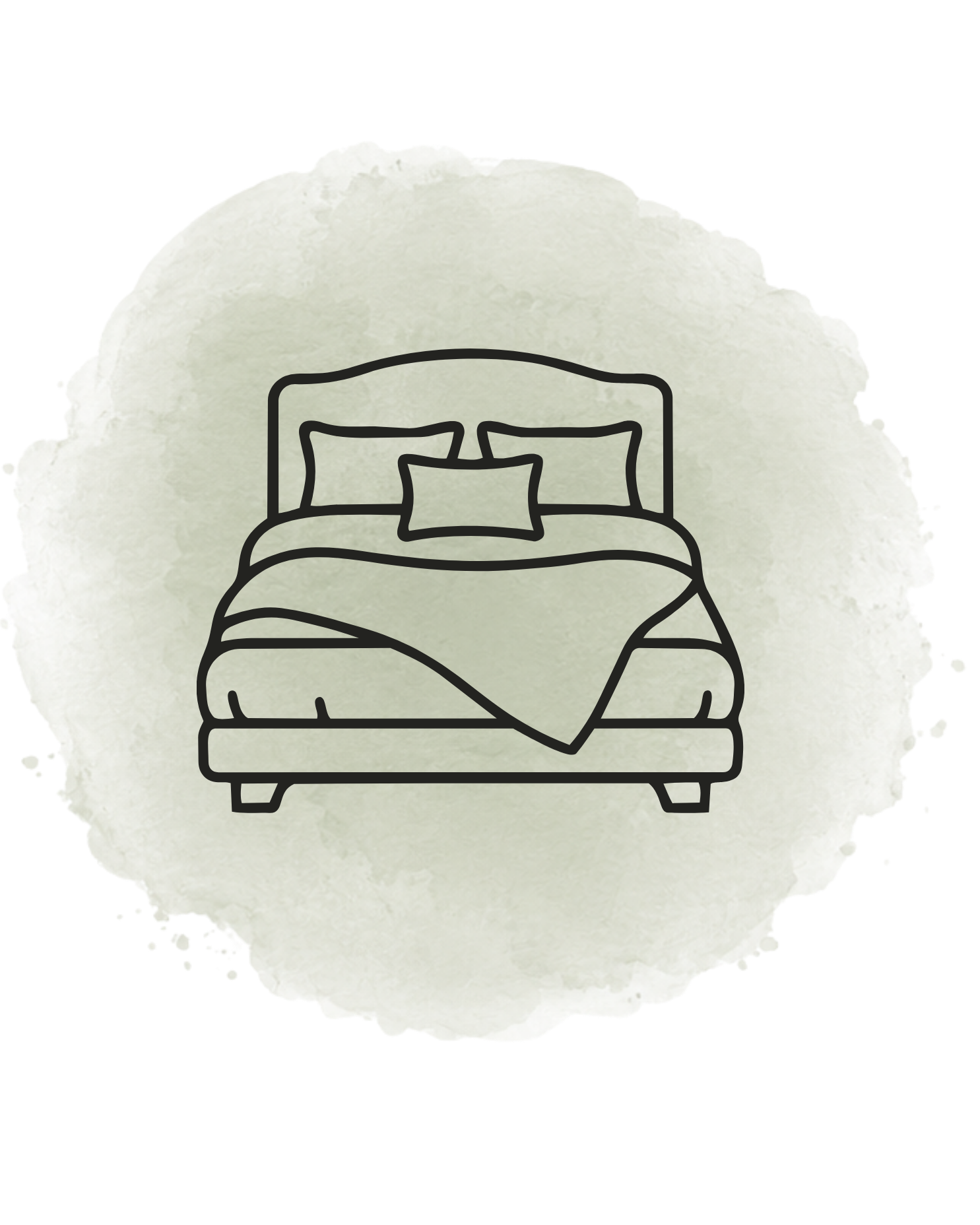 Illustration of a bed with pillows on top, outlined in black, on a light background.