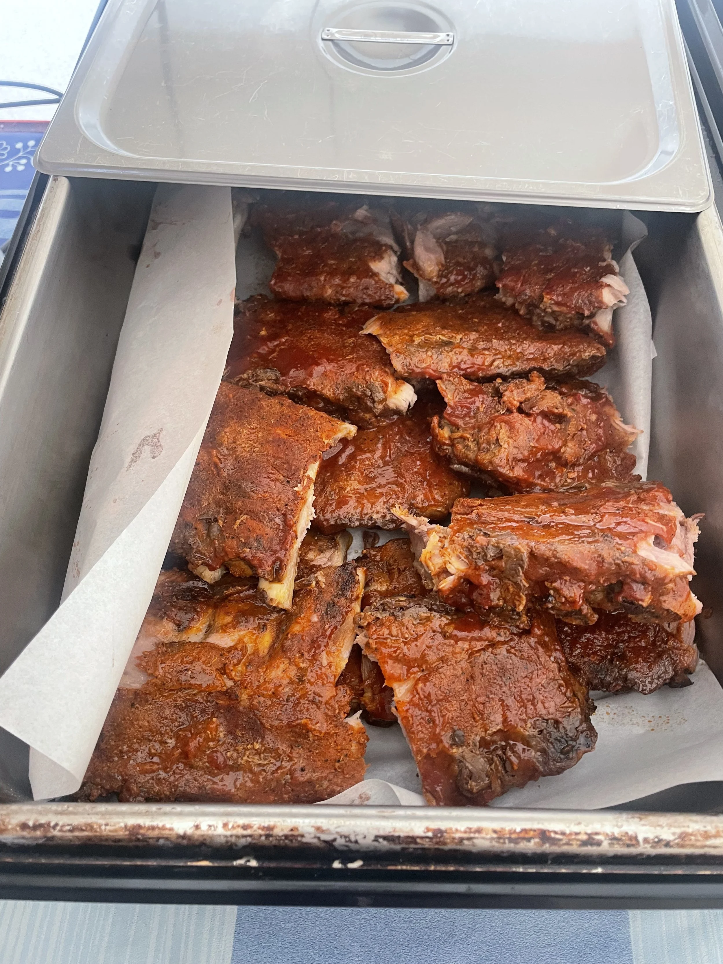 Glazed BBQ cooked ribs, a lodge dinner for a Revelstoke ski trip.