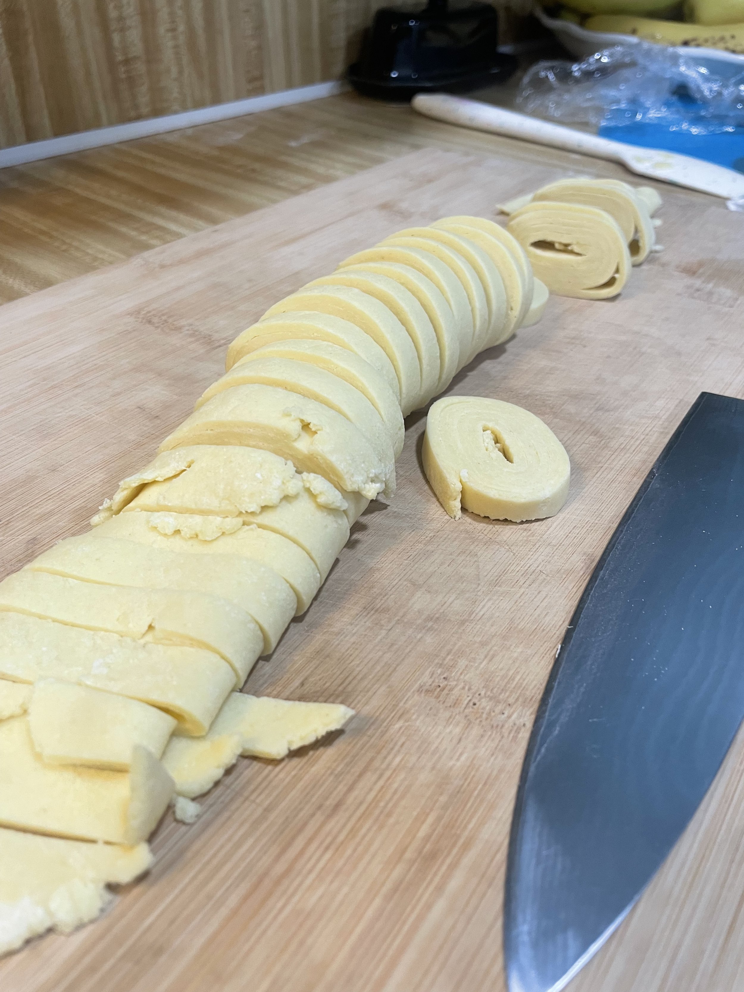 Sliced shortbread cookie dough log, fresh treats for the mountain from a Revelstoke private chef.