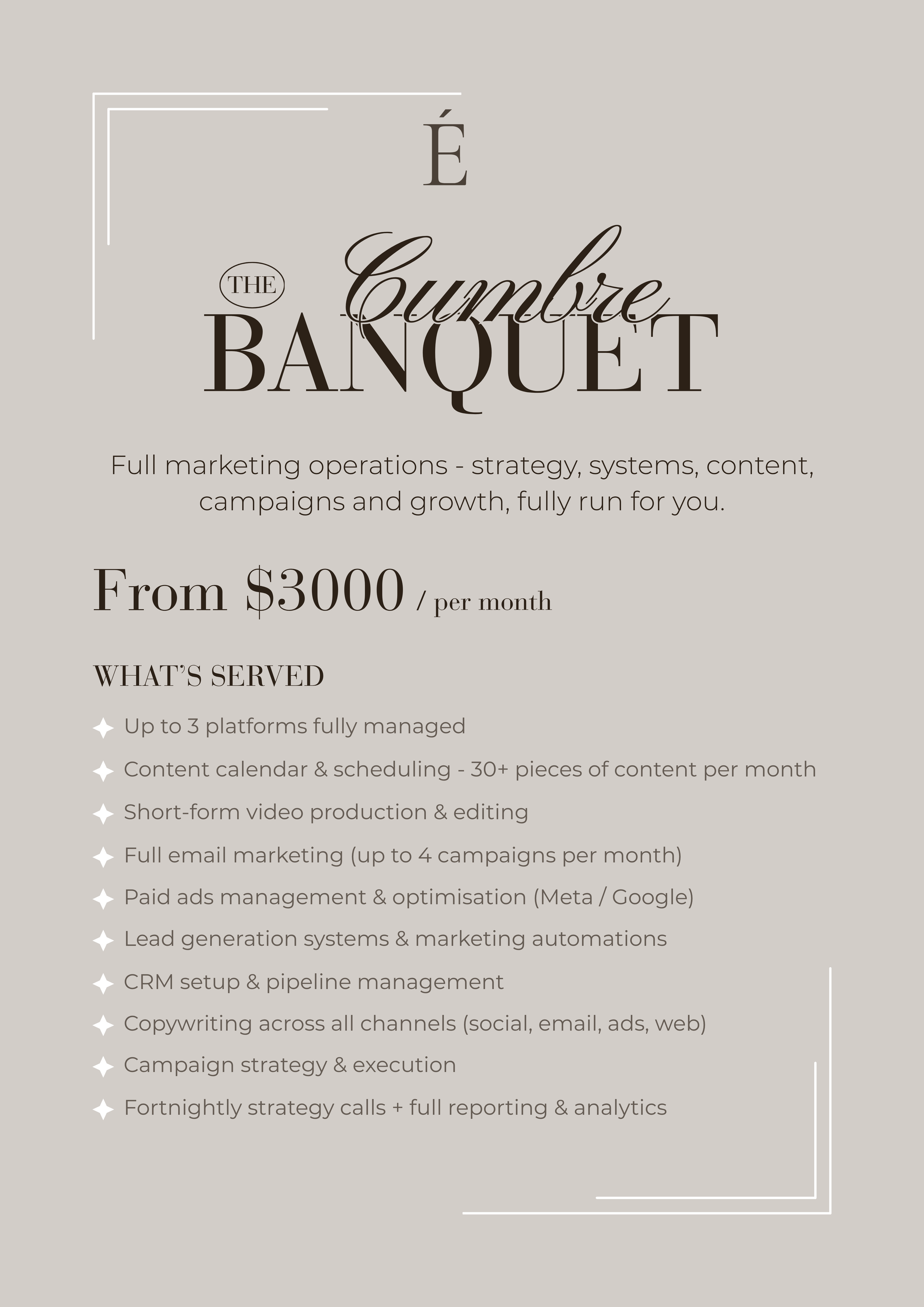 Cumbre Banquet — Éleva Studio full-service marketing partnership package.