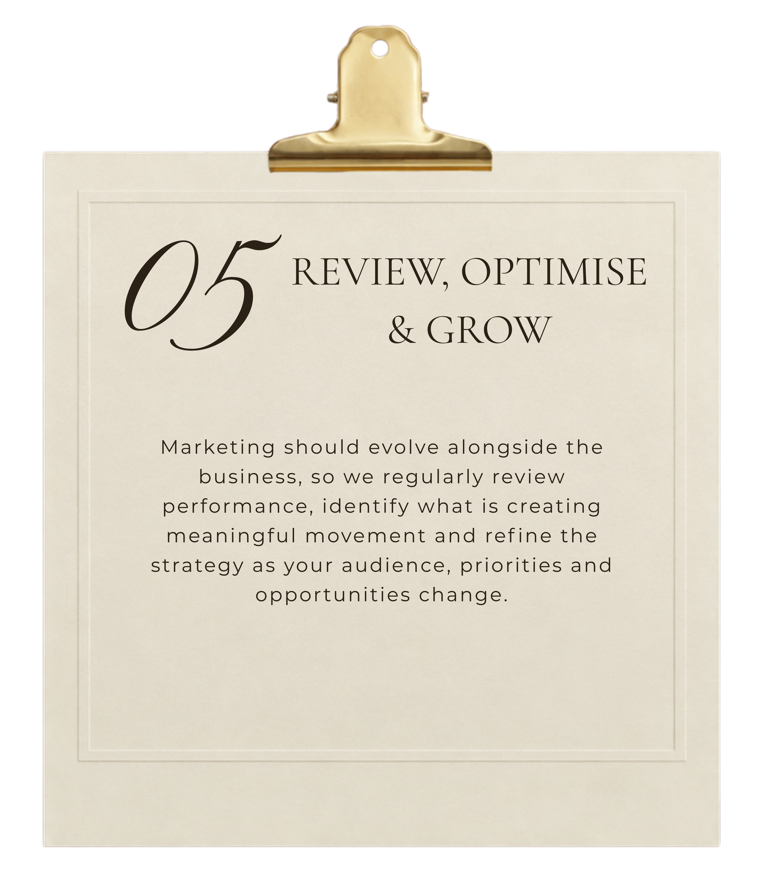 Éleva Studio process step 05 — Review, Optimize & Grow.