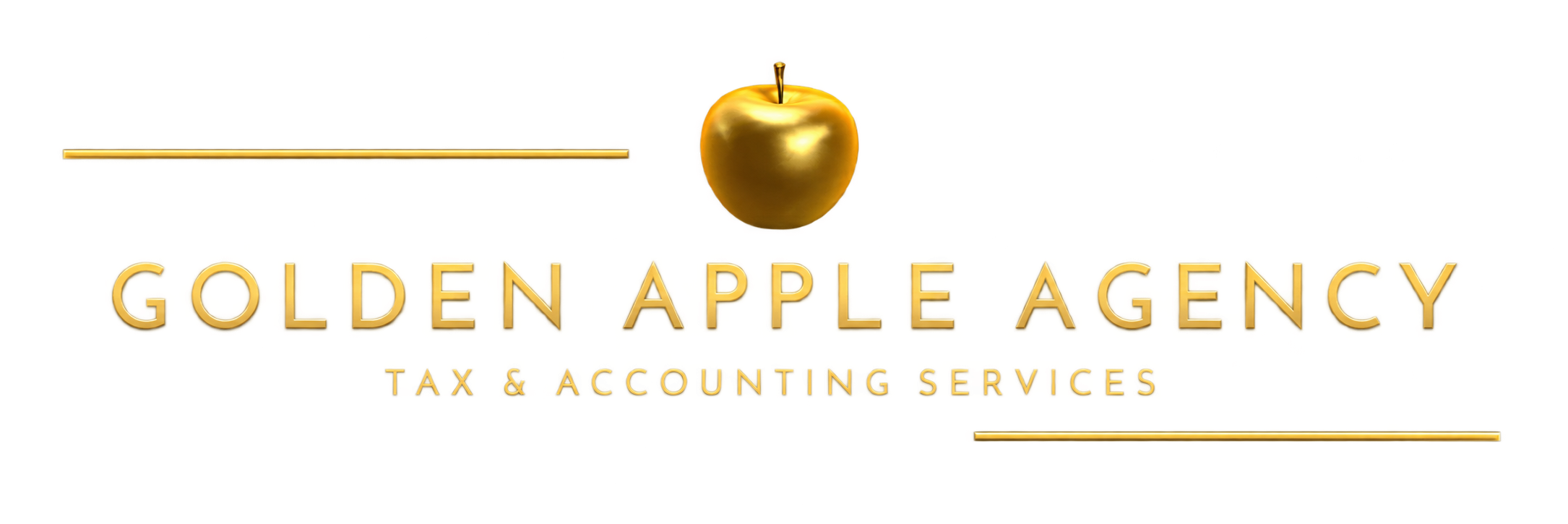 Logo for Golden Apple Agency, a tax and accounting services business, featuring a gold apple and stylized text.