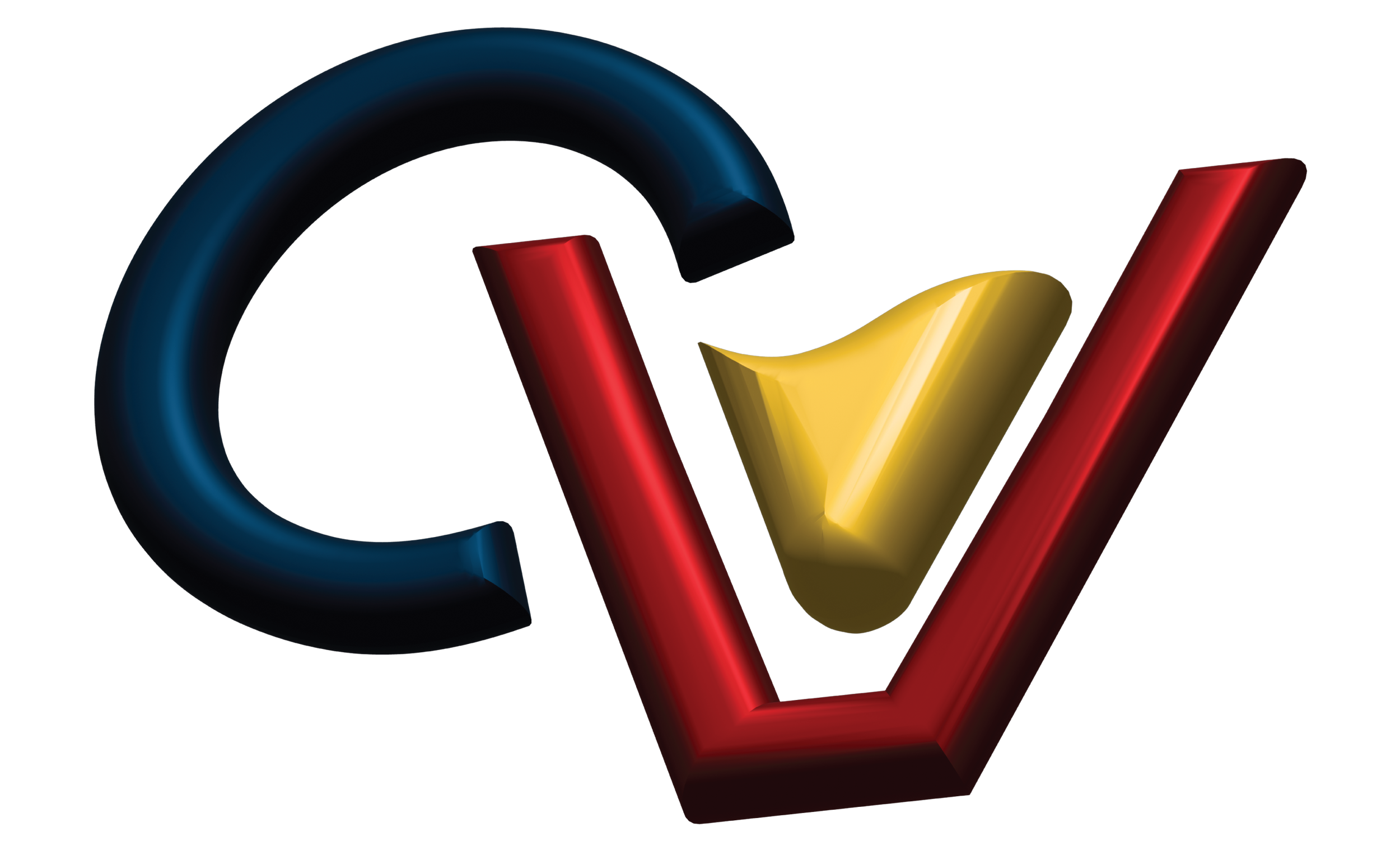 Colorful metallic 3D letters spelling 'CV' meaning Caskmont Valley against a transparent background, with the letters in blue, red, and yellow symbolizing the beverages brands we help grow in the market.