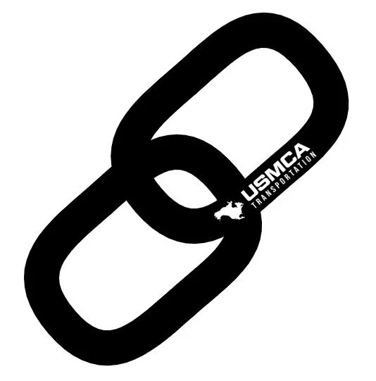 Black chain link graphic with USMCA Transportation logo on the right side.