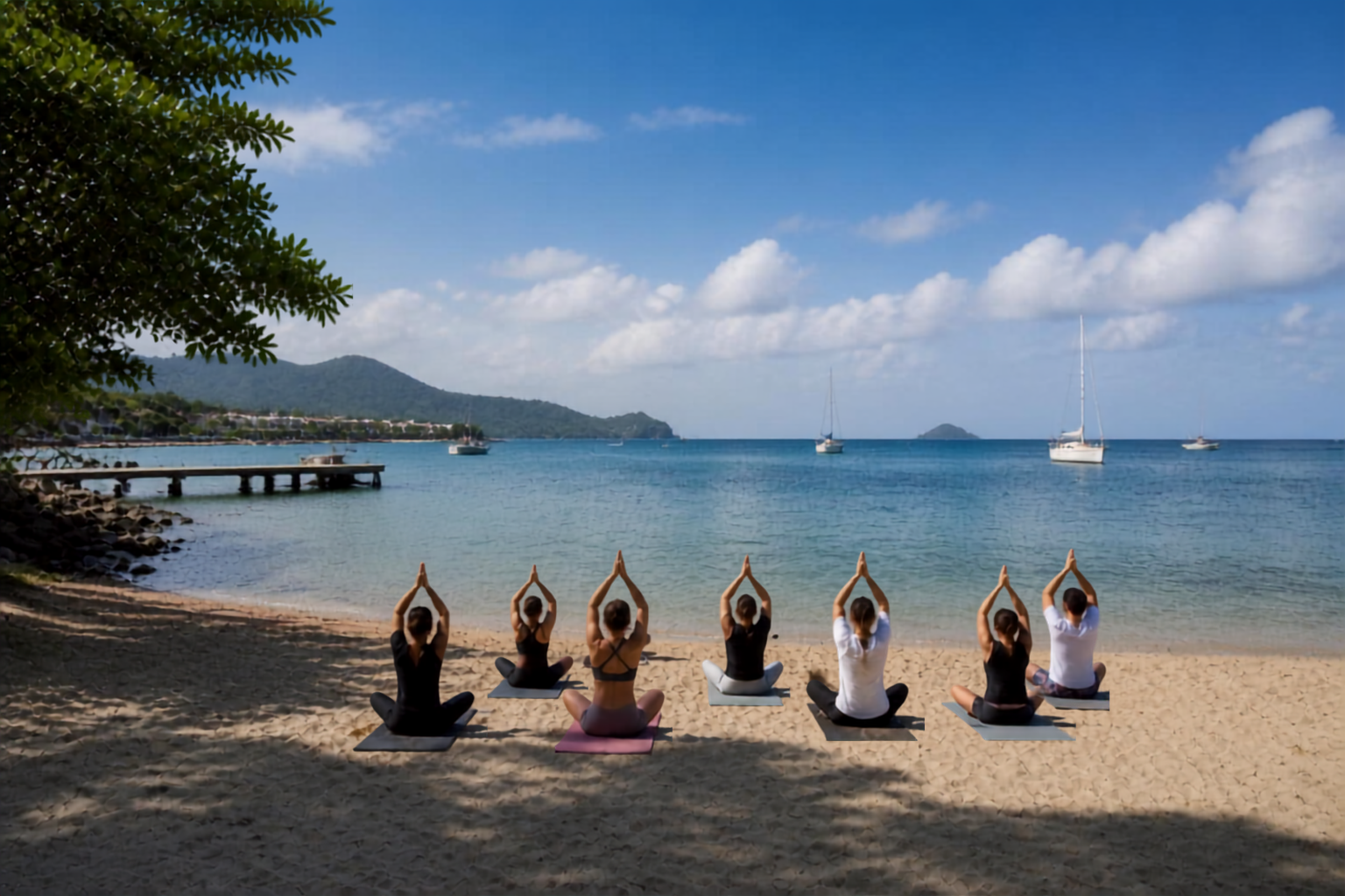 Yoga sur une plage martiniquaise.png