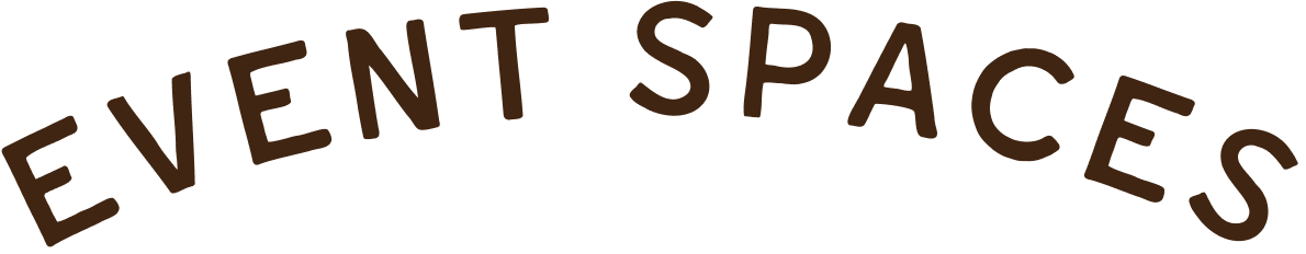 Text reading 'Event Spaces' in large, curved letters on a black background.