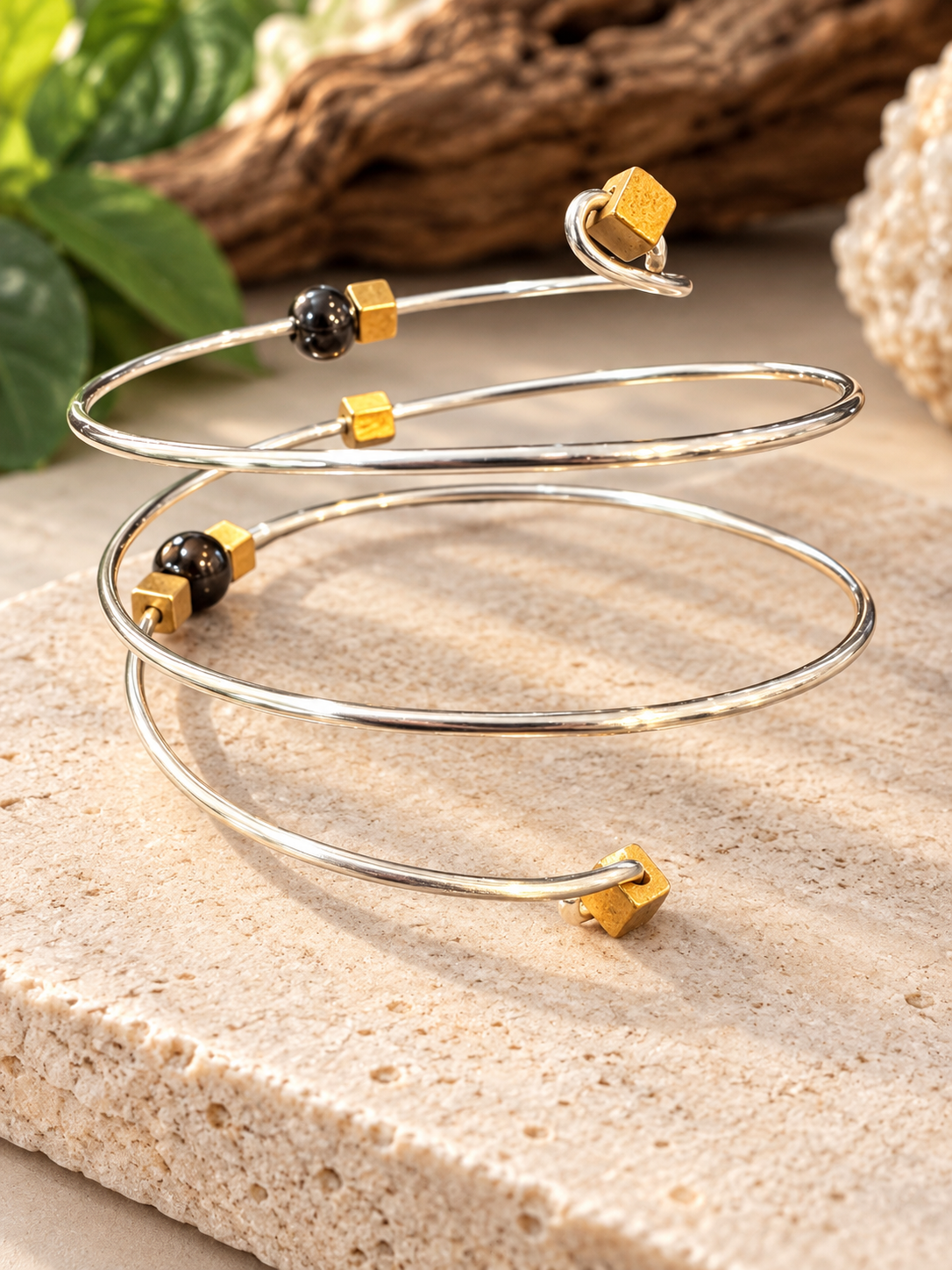 Silver & Gold Beaded Adjustable Arm Cuff