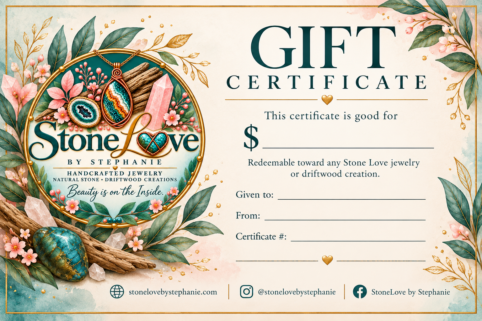 🎁 Stone Love Gift Certificate Give the gift of something truly unique.