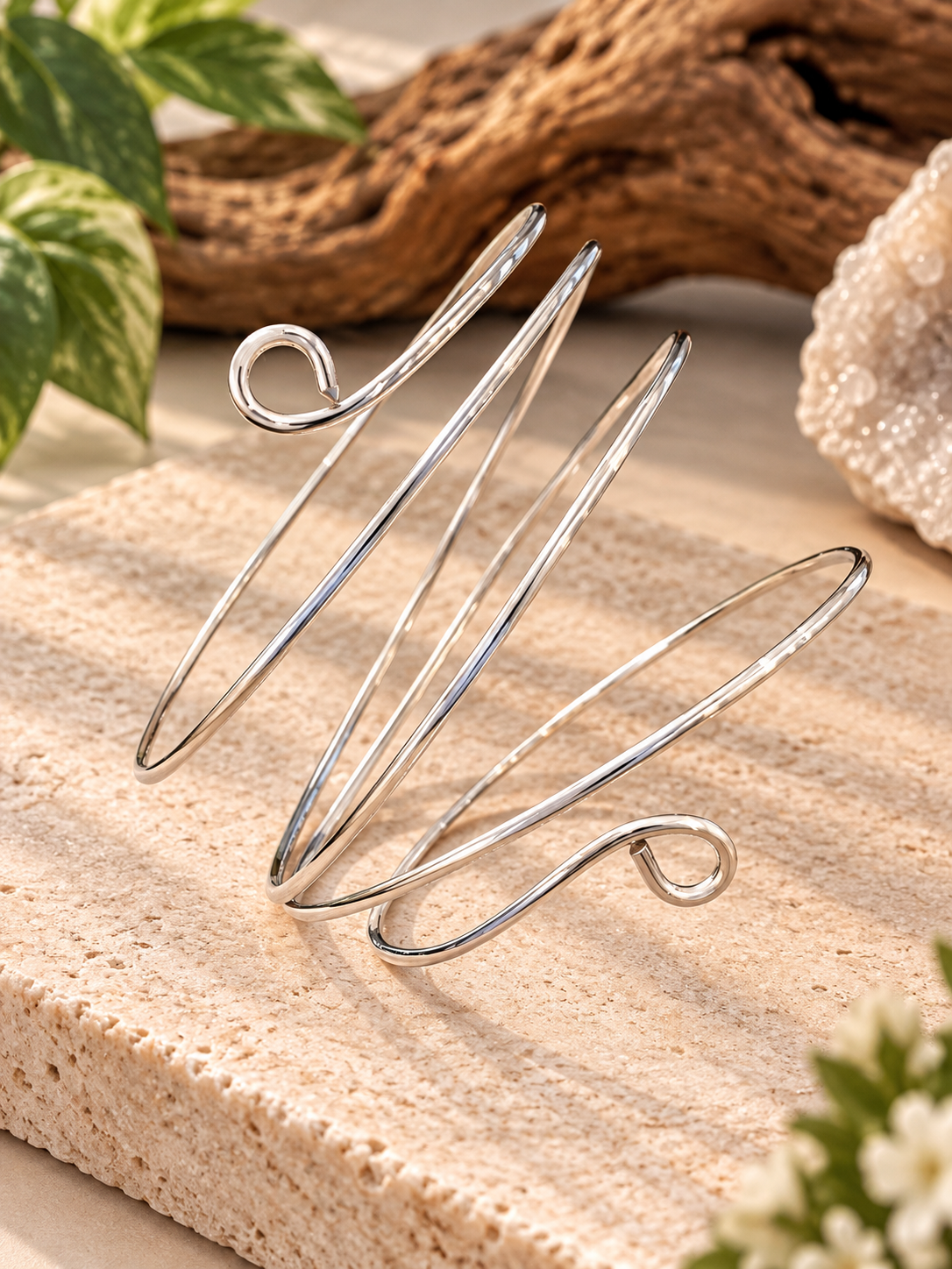 Silver Sculptural Spiral Arm Cuff