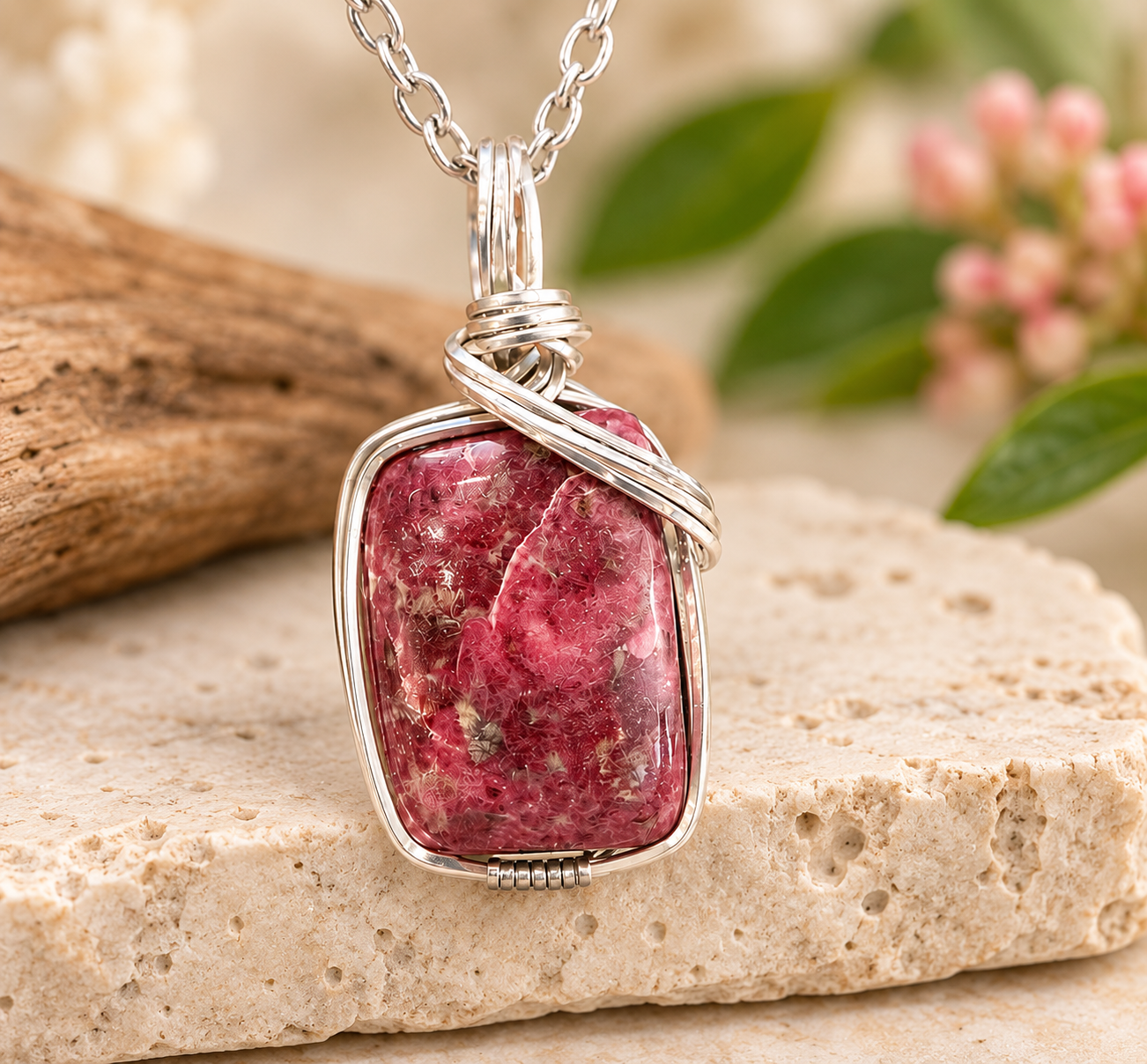 ❤️ Rhodonite Pendant Necklace