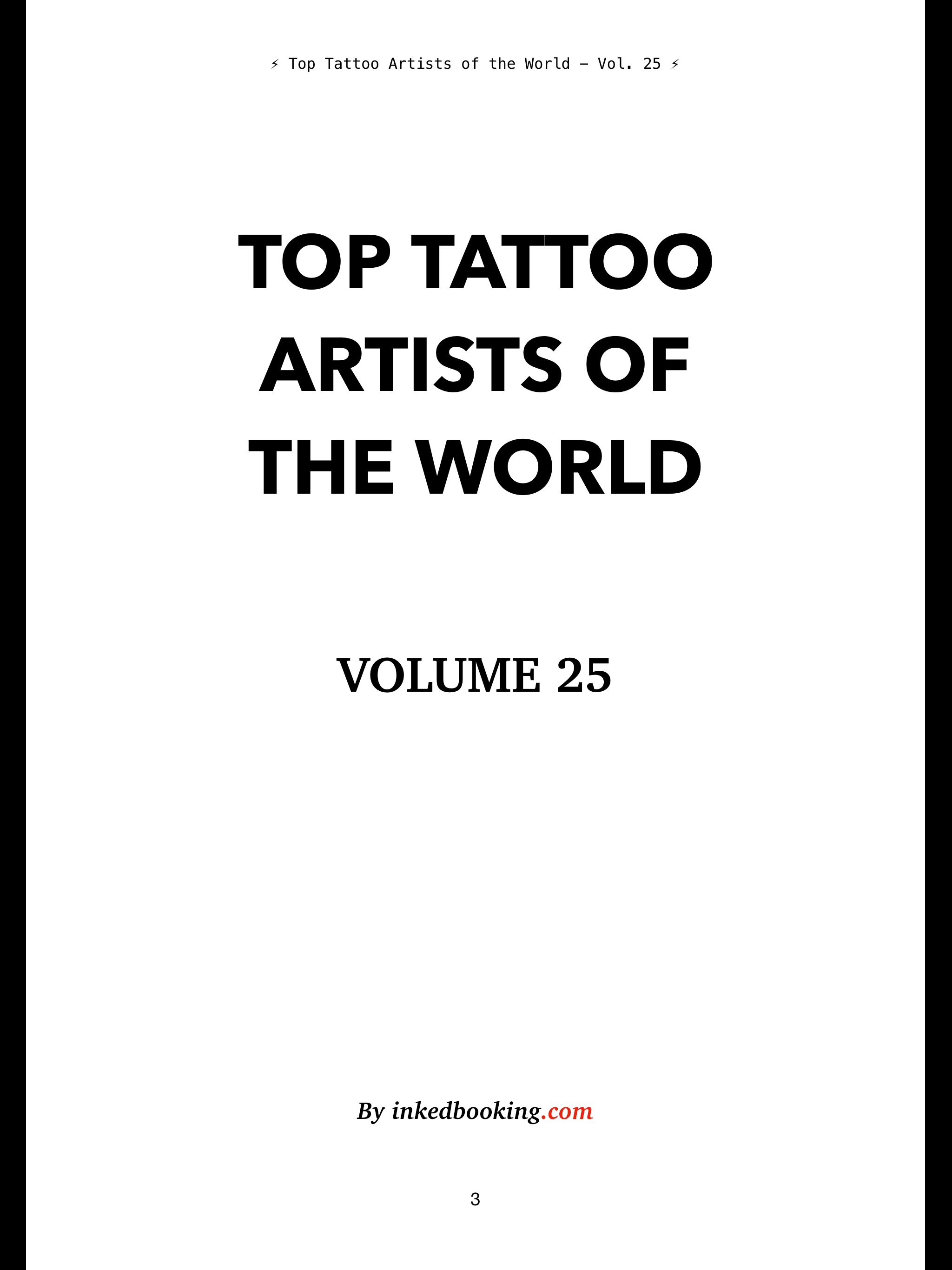Cover page of a book titled 'Top Tattoo Artists of the World - Vol. 25' by inkedbooking.com.