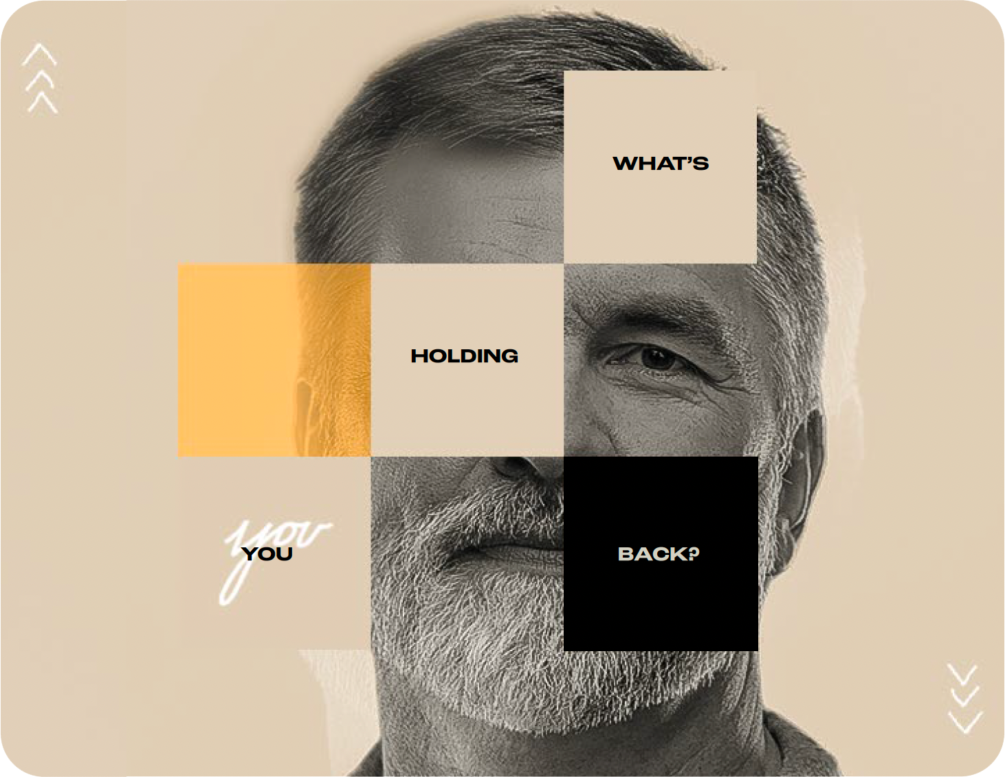 Farmer contemplating his future with a graphical element that states, "What’s holding you back?"