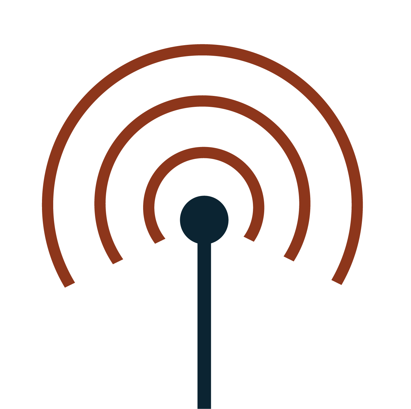 Graphic of a signal icon with concentric semi-circles radiating outward from a central circle.