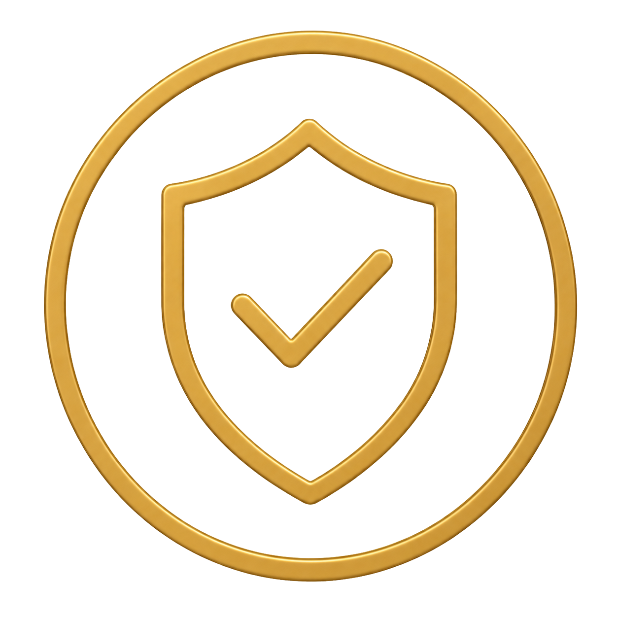Golden badge with shield and check mark in the center.