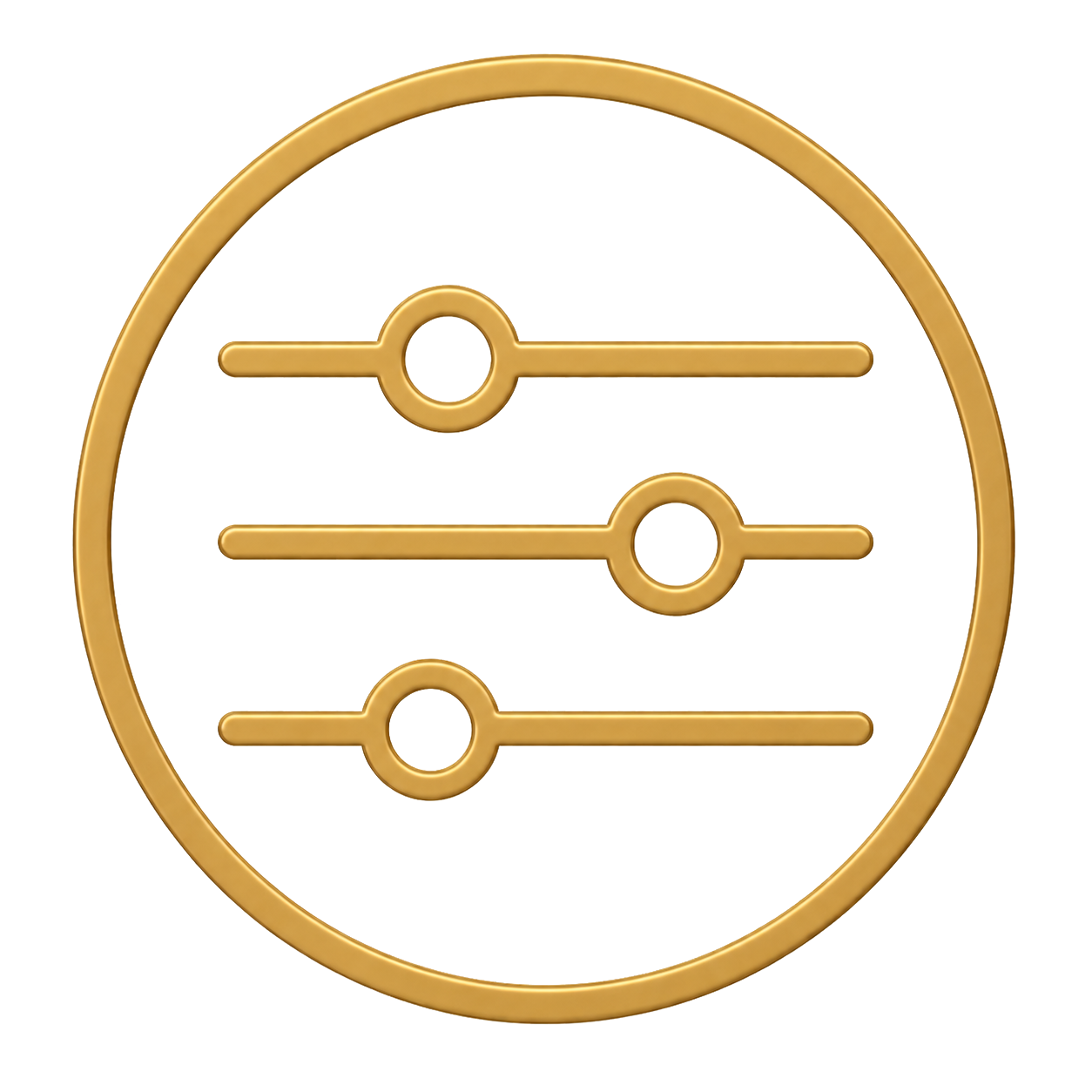 Gold sliders control icon on transparent background.