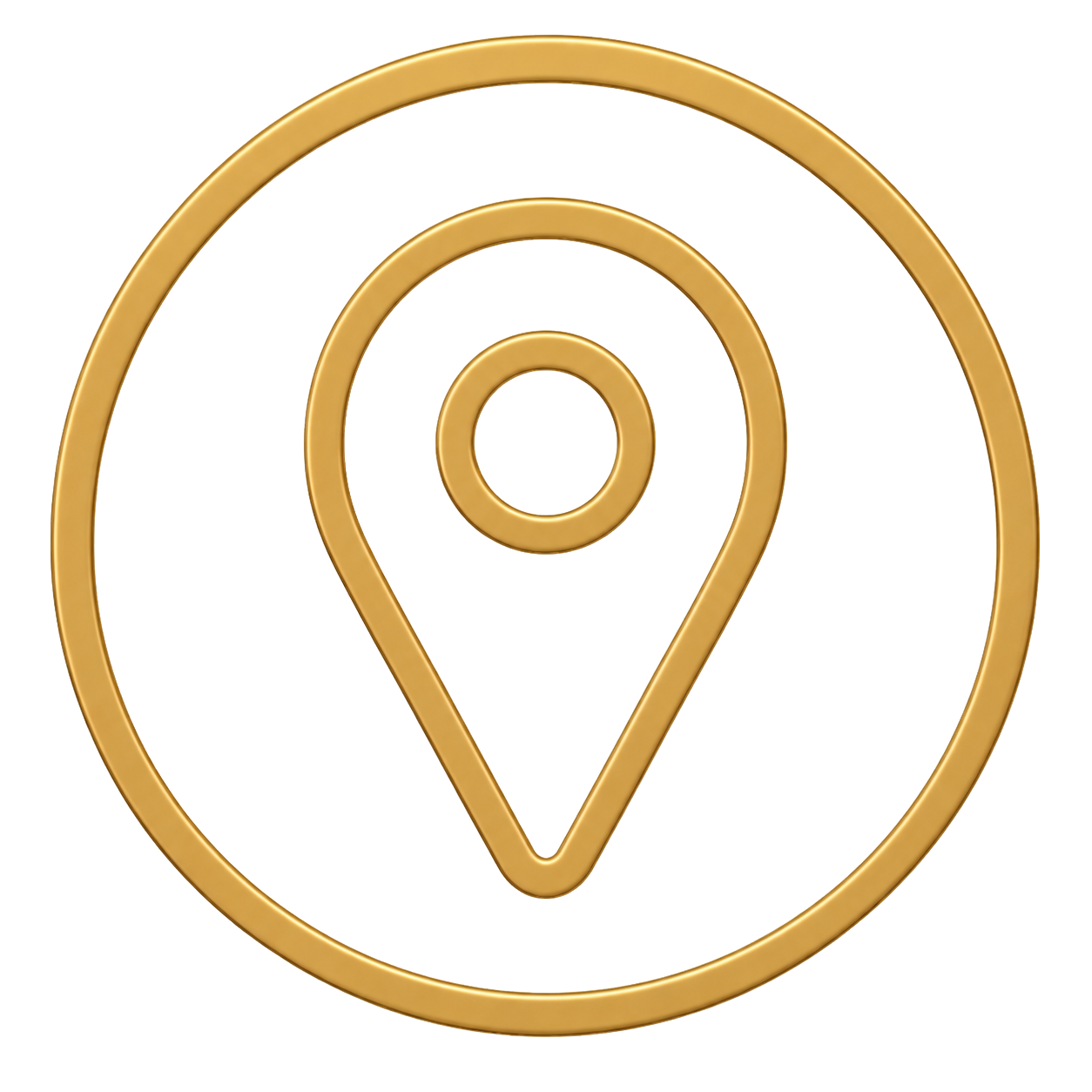 Golden map marker icon on a circular background, representing location or navigation.