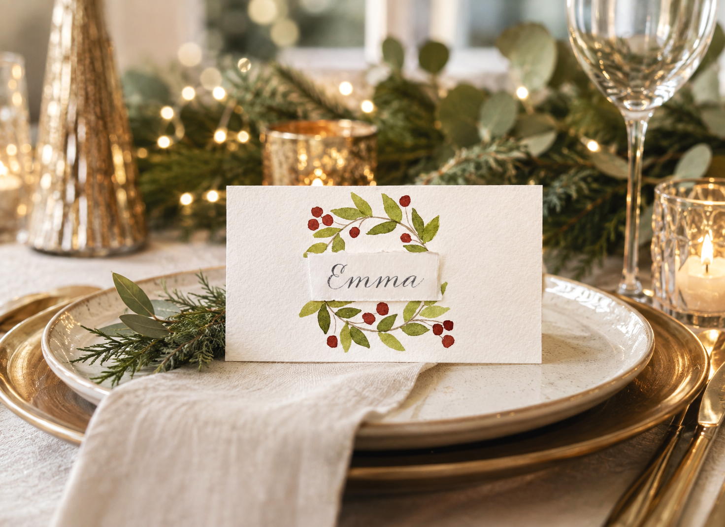 Holiday Berries Wreath Place Card