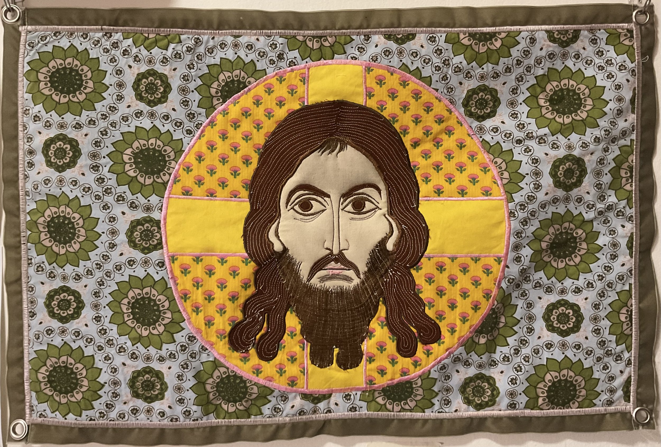 "Holy Face" 2024, Recycled fabric.