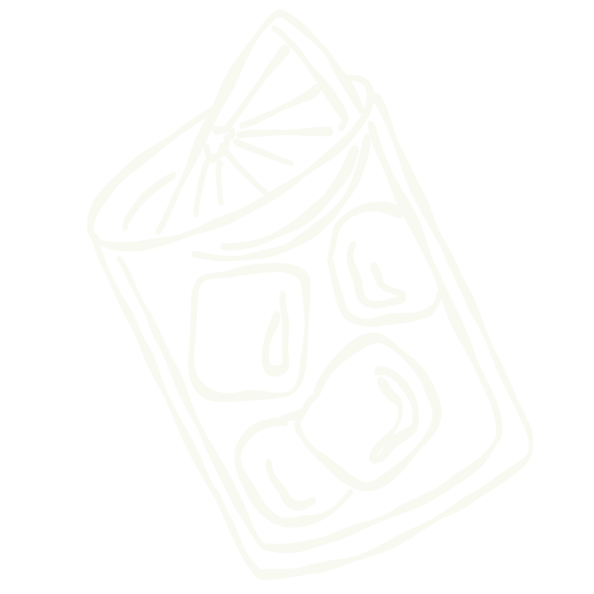 Line drawing of a glass with ice cubes and lemon wedges