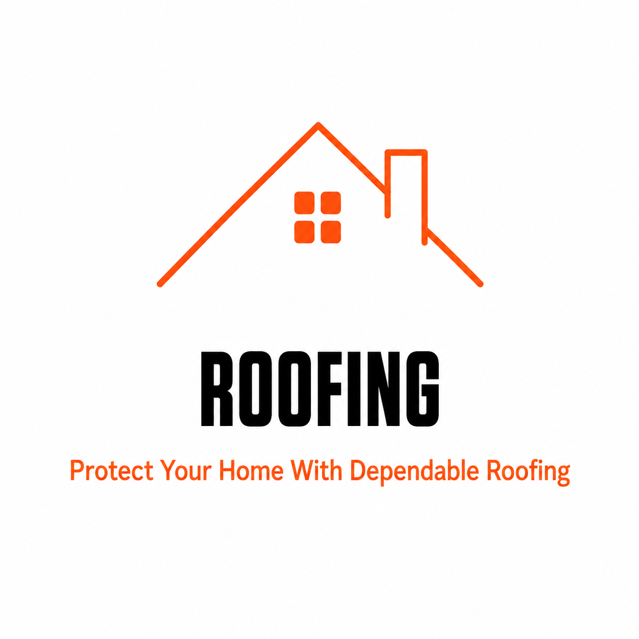 Logo of roofing company with a stylized orange house outline above the word 'ROOFING' and the slogan 'Protect Your Home With Dependable Roofing' in orange text.