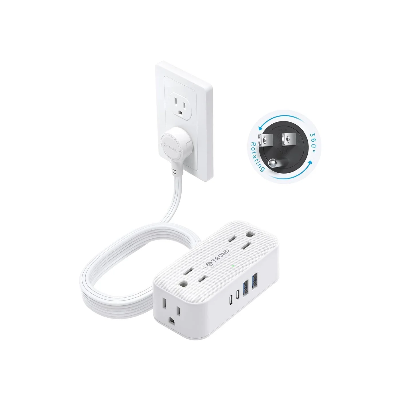 TROND 360° Rotating Flat Plug Power Strip