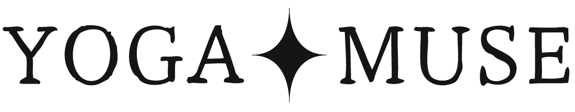 Logo with the words 'YOGA MUSE' and a star-shaped design between the words.