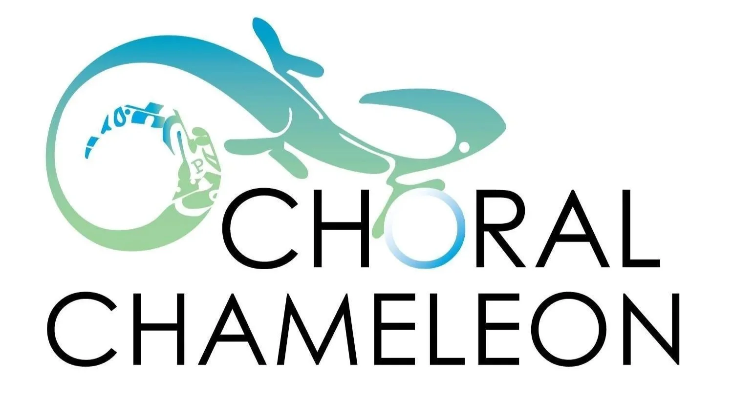 A logo with a chameleon design and the words 'Choral Chameleon' underneath.