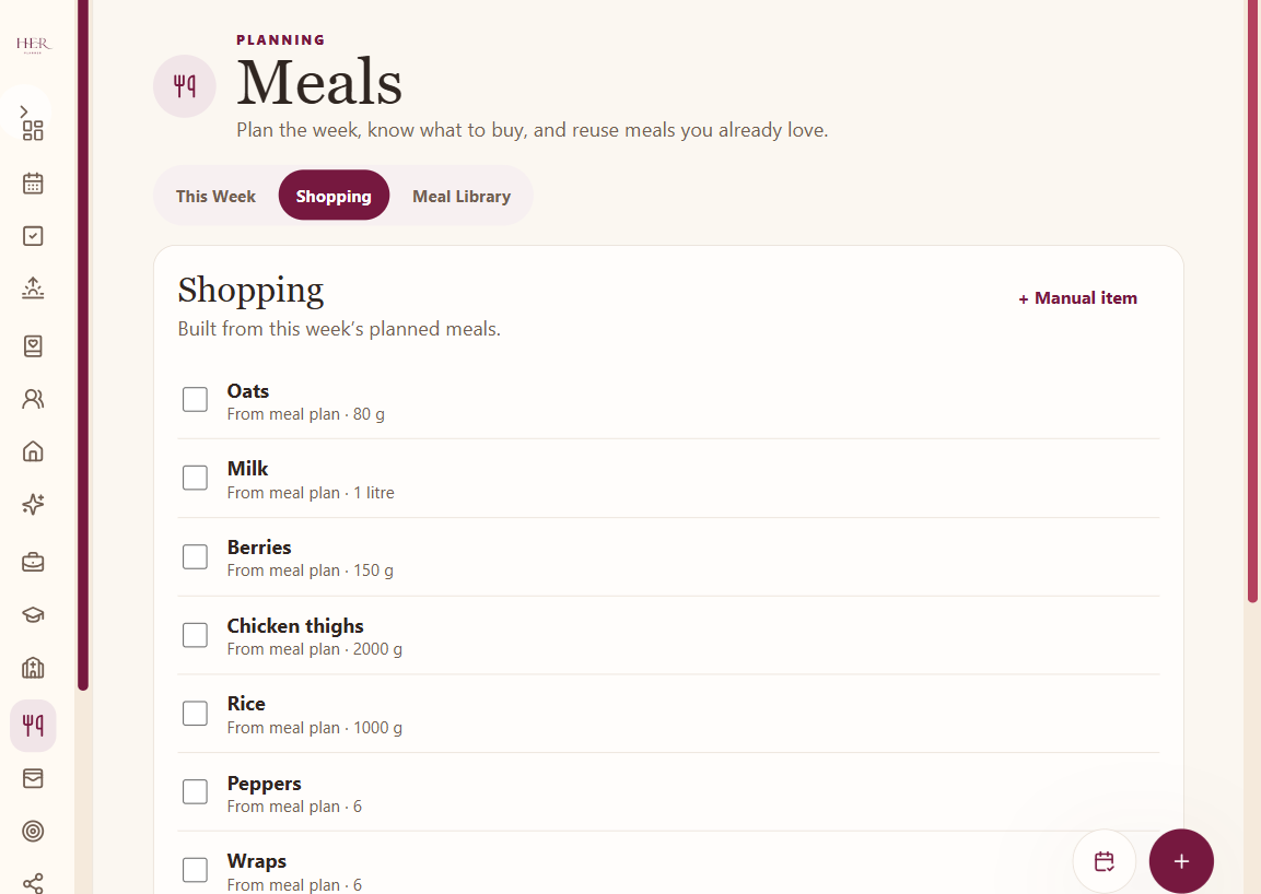 PLAN MEALS, BUILD SHOPPING LISTS AND REUSE FAVOURITE MEALS.