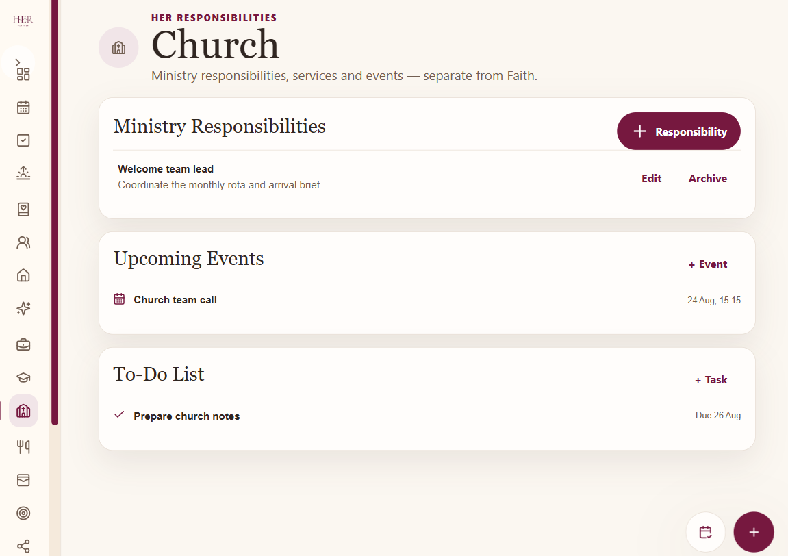KEEP MINISTRY RESPONSIBILITIES, EVENTS AND TASKS IN ONE PLACE.
