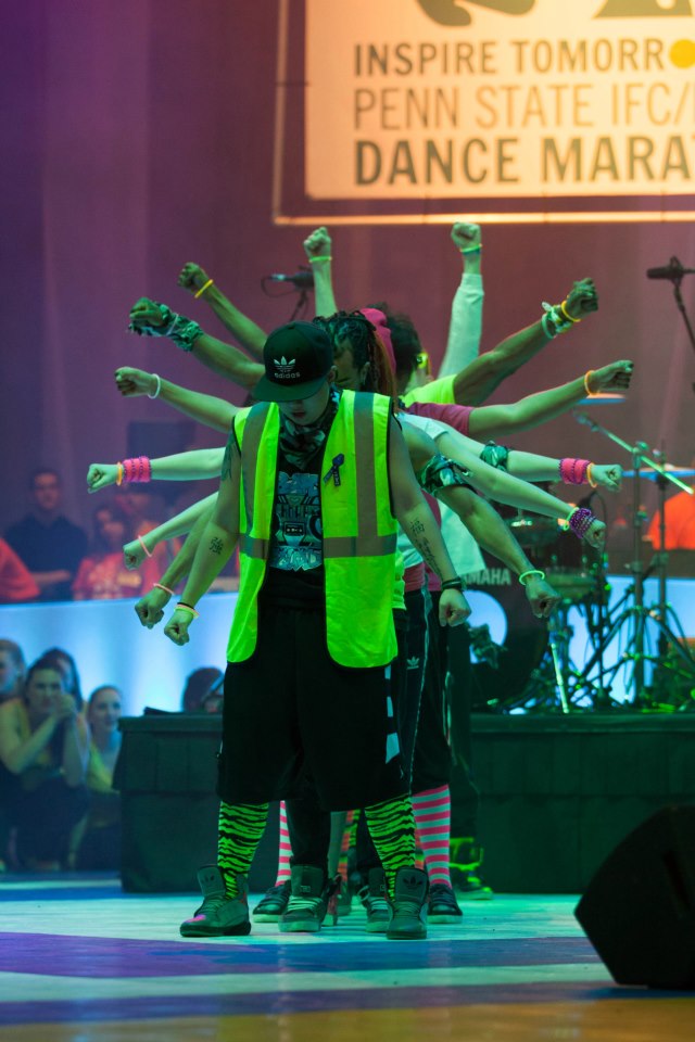 Jiggy Yoon performing onstage with a dance group