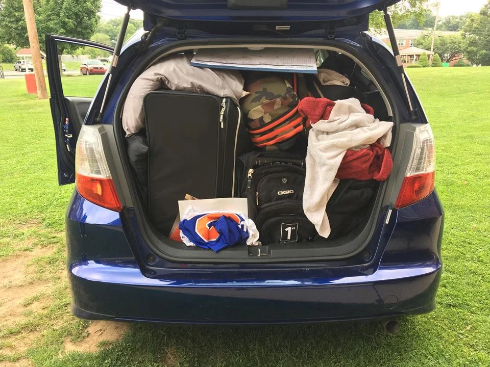 Jiggy Yoon’s car packed with luggage and belongings during a cross-country move