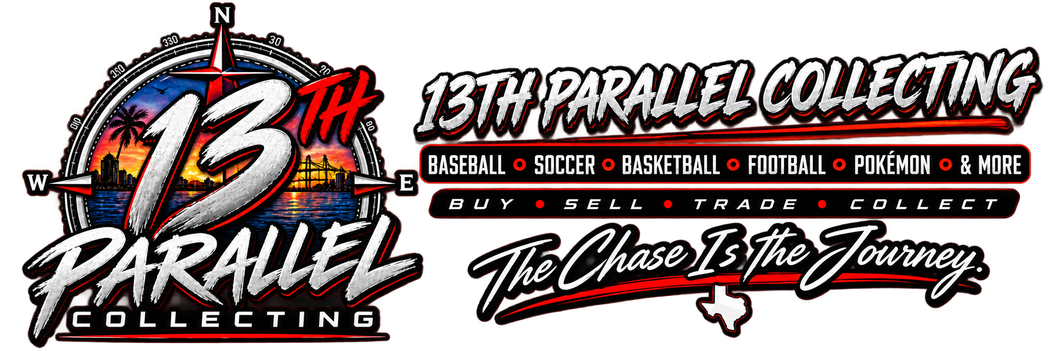 13th Parallel Collecting banner with a Corpus Christi skyline, compass details and red-and-black collector branding.
