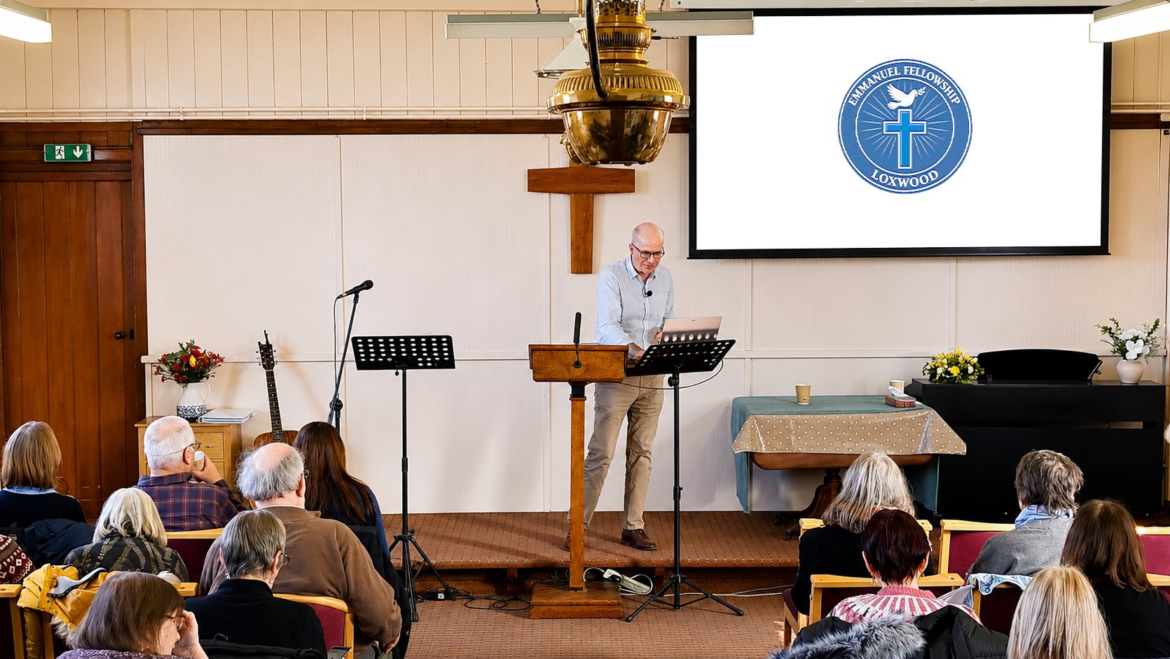 Steve Douglas speaking at Emmanuel Fellowship Church.
