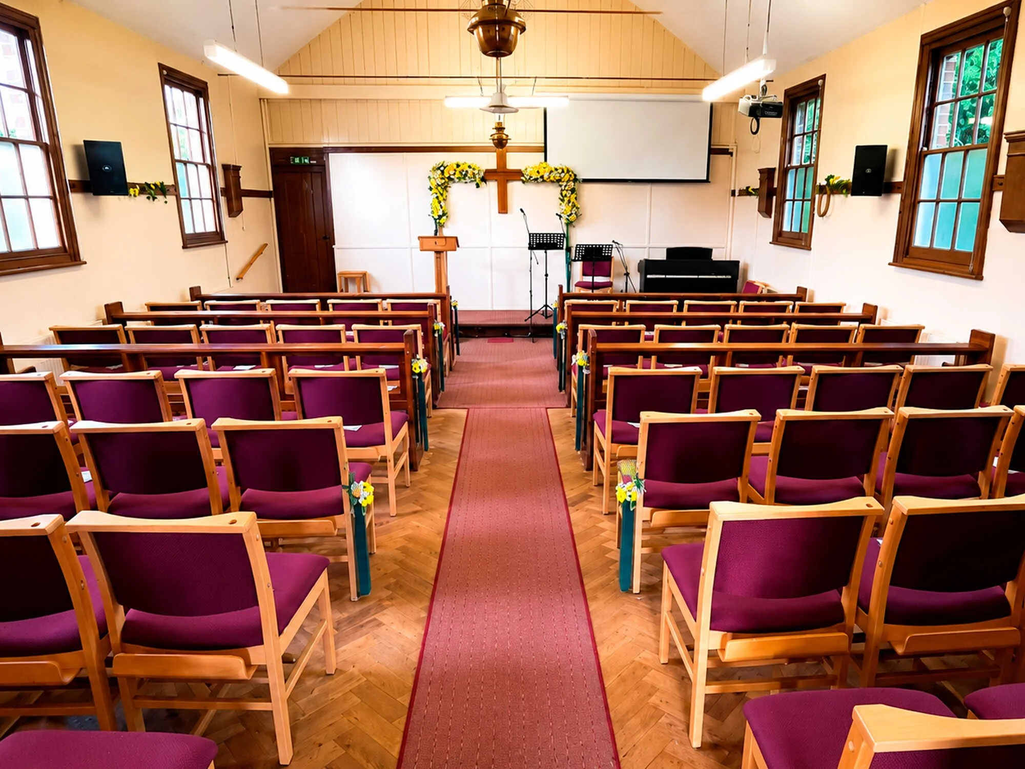 Interior of Emmanuel Fellowship Church in Loxwood, where Sunday services take place.