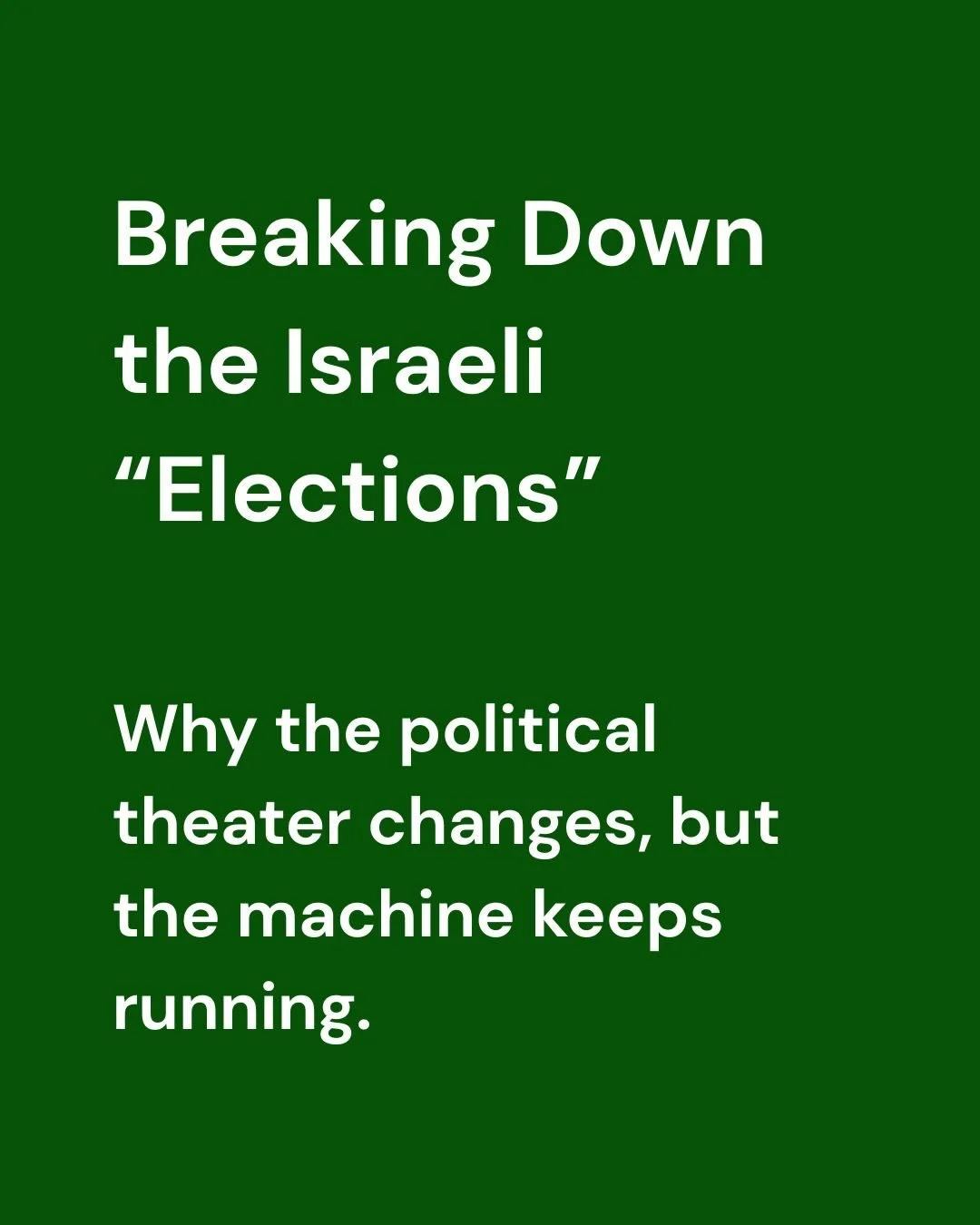 Every election cycle is sold as an existential crossroads, but elections never alter the underlying machinery.

In today&rsquo;s live session, we broke down how the Israeli political machine operates behind the scenes, who these figures really repres