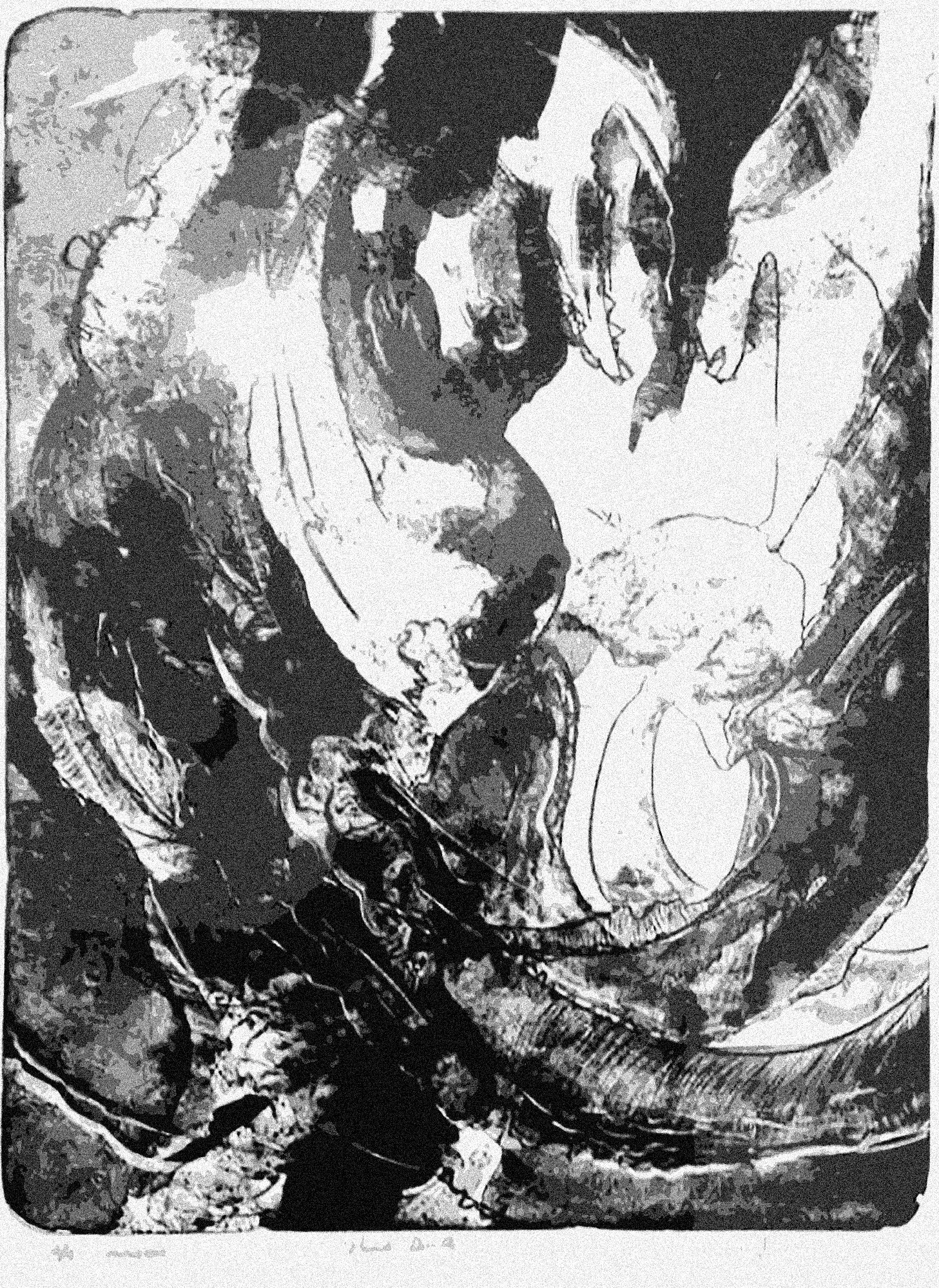 Stone Lithograph  Abstract in Black and White, Shapes and Lines,acrylic abstract., Painted by Carole Finn
