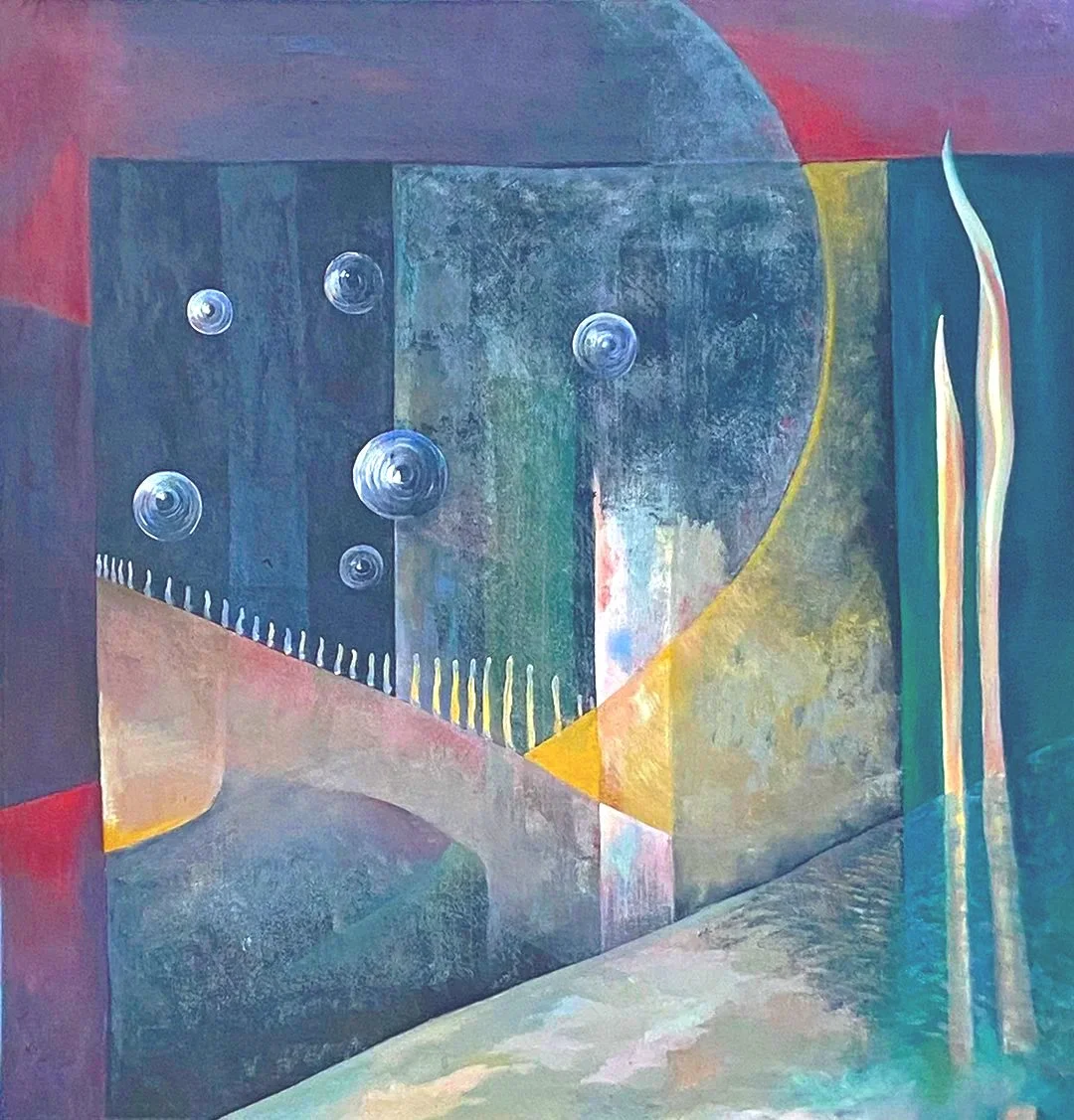 Abstract Interpretation , quiet thought on mind floating around,acrylic abstract., Painted by Carole Finn