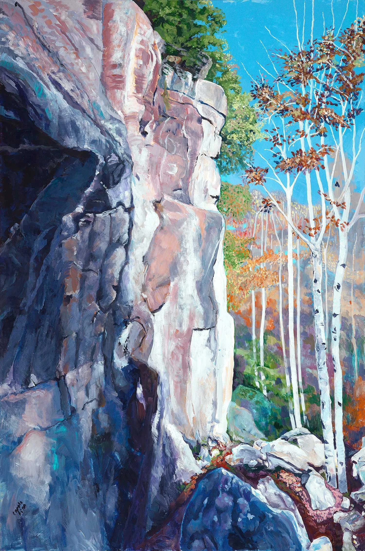 Summit Protrusion,Right cliff ,Laurentian Sheild, Haliburton Forest,Ontario, acrylic landscape, Painted by Carole Finn