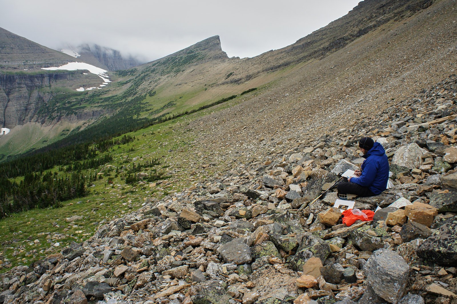 Todd Anderson sketching Piegan Glacier (not in view).
