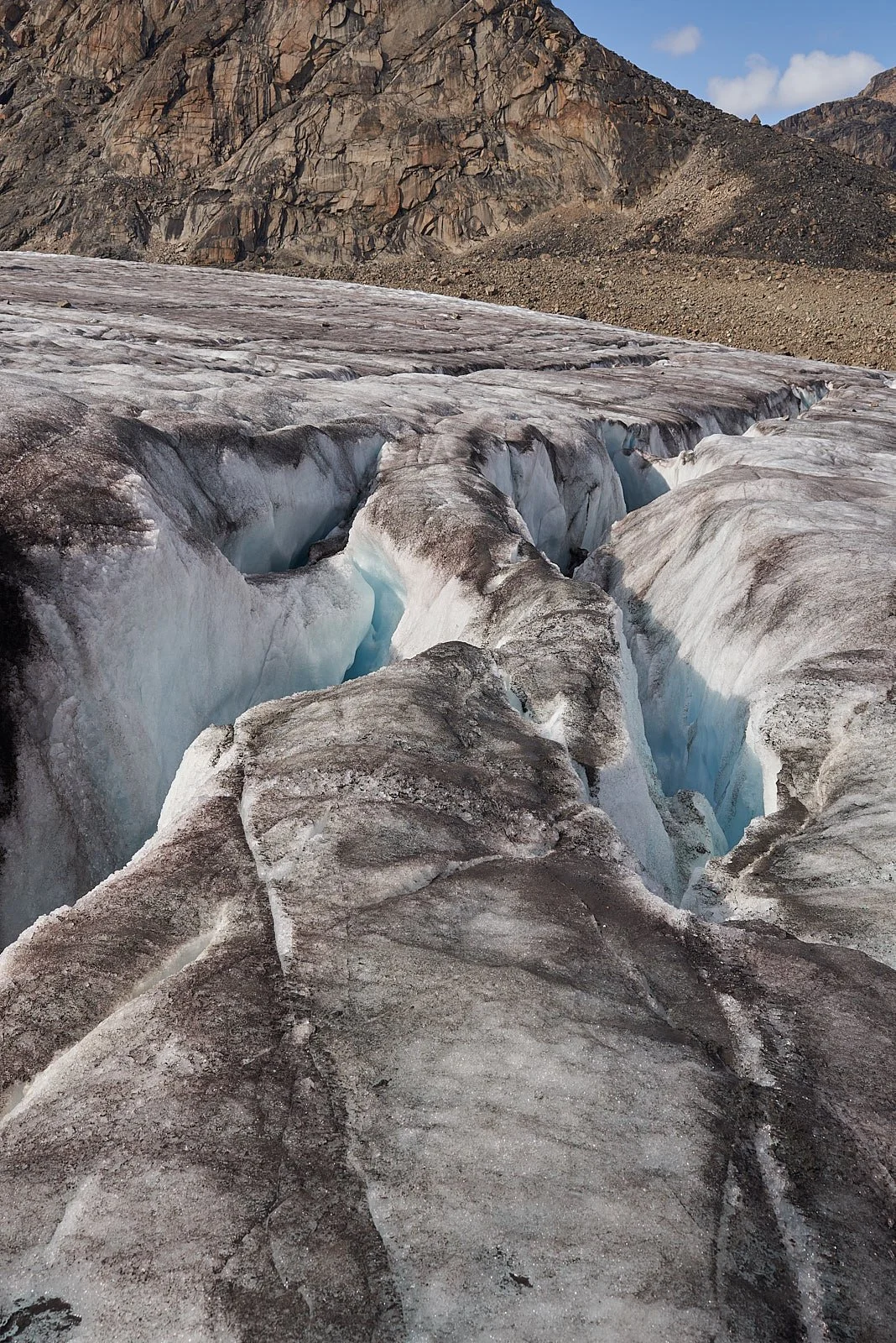 Navigating crevasses on Parade Glacier.