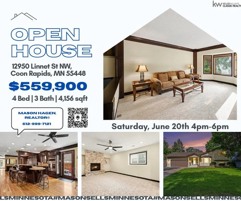 🚨 OPEN HOUSE ALERT 🚨
Saturday, June 20th 4-6pm

Friends, Check out this gorgeous 4 Bed, 3 bath home located in the Oaks of Shenandoah in Coon Rapids! 
Featuring over 4,100 square feet and luxurious touches throughout you are sure to find something 